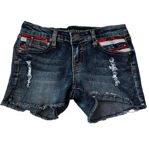 Vigoss Girls Adjustable Waist Jagger Shorts Size 12 Distressed Denim RWB Sequin